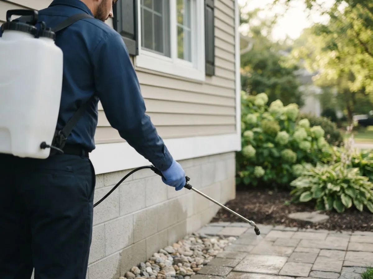 Pest control technician inspecting a home in Harsens Island, MI